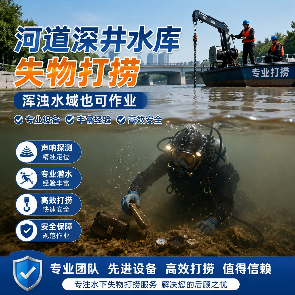 河道深井水库失物打捞，浑浊水域也可作业泸水