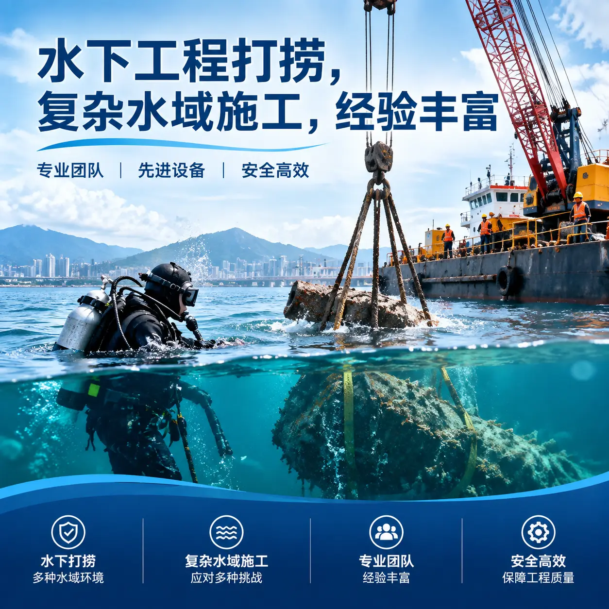 水下工程打捞，复杂水域施工，经验丰富泸水